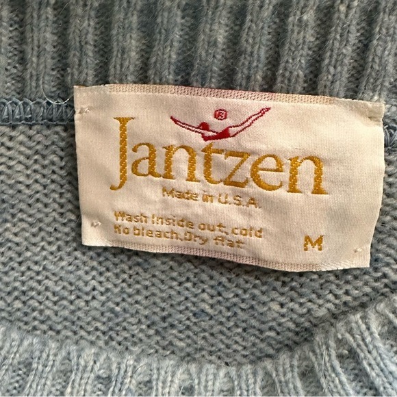 Vintage Jantzen Cabin Core Nordic Knit Sweater Blue Fair Isle Stripe Medium - Picture 9 of 9